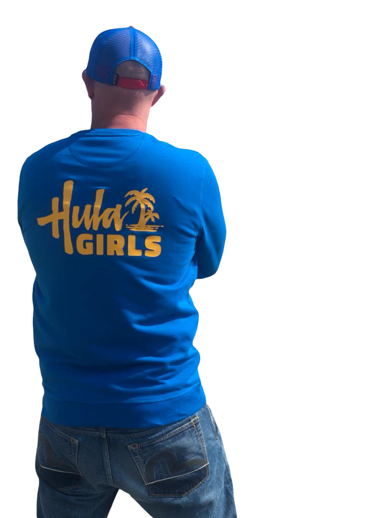 Hula Girls Palm royal blue sweater